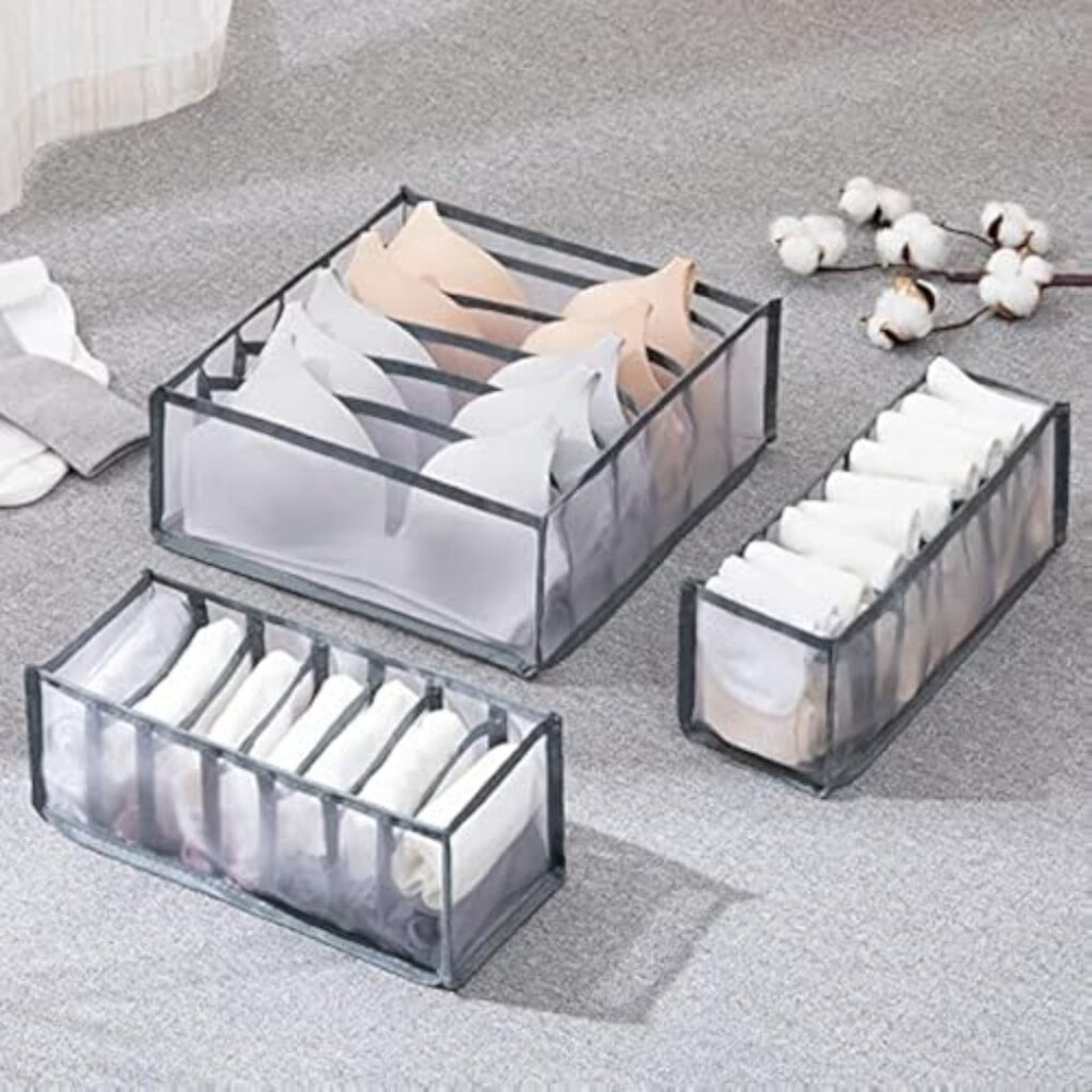 3 Set Underwear Organizer, Foldable Bra Underwear Drawer Organizer Divider Bins
